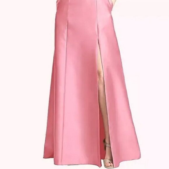 Alfred Sung Powder Pink Strapless Satin A-Line Gown D842 - Picture 4 of 4